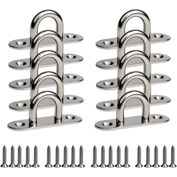 10-Pack 304 Stainless Steel Ceiling H Ring Hs 1. 8 inch M5 Strip Type Eye Plate with Enclosed H Boat Rigging Heavy Duty Ceiling & Wall Mount Hanging Hardware Fitting