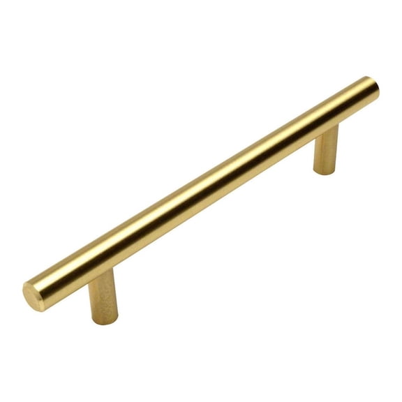 10 Pack - 305-128BB Brushed Brass Cabinet Hardware Euro Style Bar Handle Pull - 5" Inch (128mm) Hole Centers, 7-3/8" Overall Length