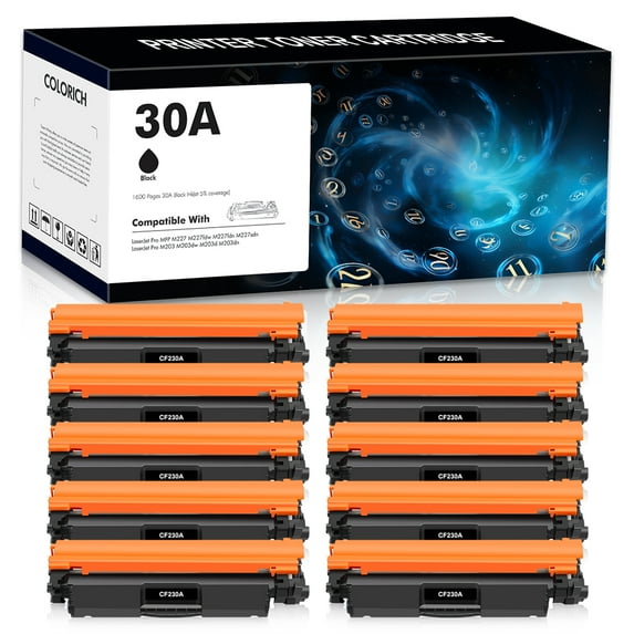 10 Pack 30A Toner Cartridge Compatible for HP 30A 30X CF230A CF230X Laserjet Pro MFP M203dw M227fdw M227fdn M203d M203dn M227sdn M227 M203 (Black)