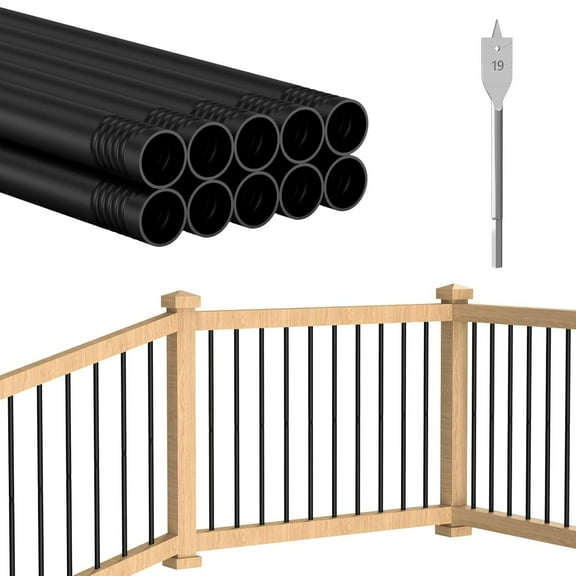 10 Pack 32" H Round Tube Deck Balusters, 3/4" Diameter Hollow Round Black Balusters for Deck Railing, Metal Deck Baluster Staircase Spindles for Railing Fencing Porch