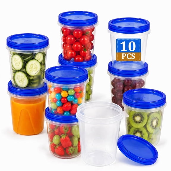 10 Pack 34 oz Reusable Freezer Storage Container Sets with Airtight Twist Top Lid, Stackable Reusable Food Containers for Soup, Salad, Oats & Lunch, BPA Free, Microwave & Dishwasher Safe