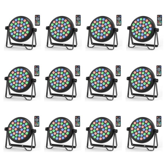 12 Pack 36-LED RGB Par Lights - Sound Active/DMX/Remote Control for DJ, Wedding, Stage & Event Lighting