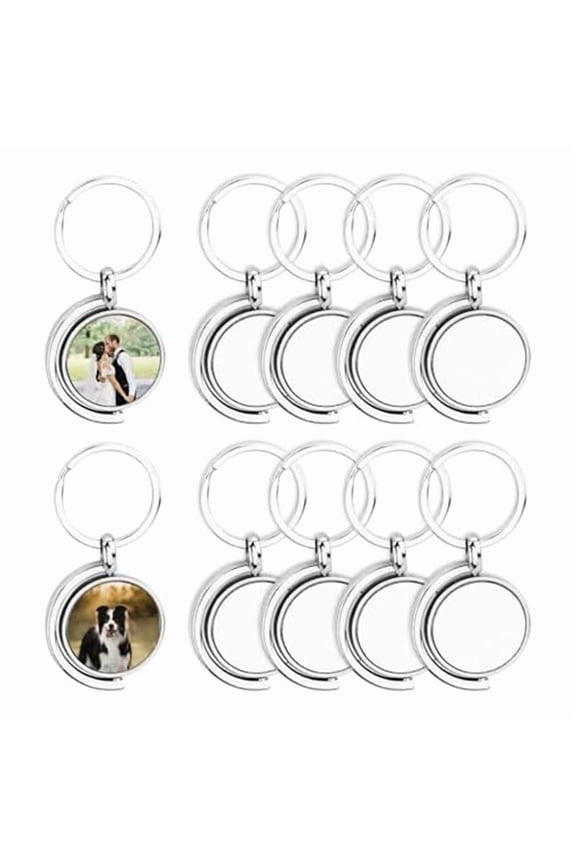 10 Pack 360 Rotating Metal Sublimation Keychain Blanks, Double-Sided Sublimation Blanks DIY Key Chain Semicircle