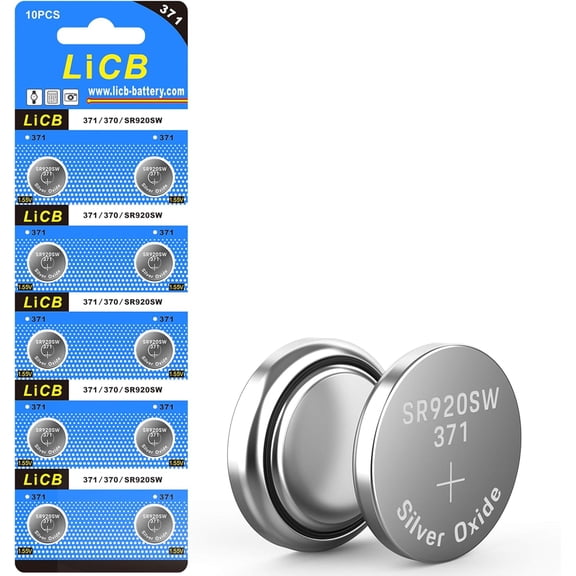10 Pack 371 SR920SW Watch Battery,Long-Lasting & Leak-Proof,High Capacity Silver Oxide 1.55V Button Cell Batteries for