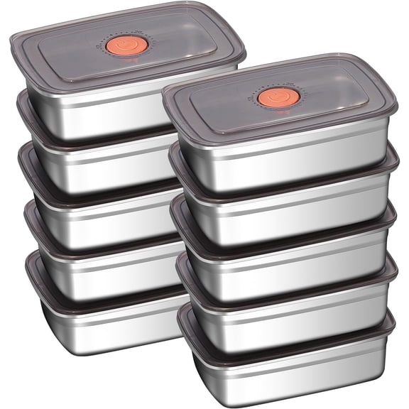 10 Pack 37oz Stainless Steel Storage Containers with Leak-Proof , Stackable Meal Prep Lunch Boxes, , Dishwasher/Freezer Safe