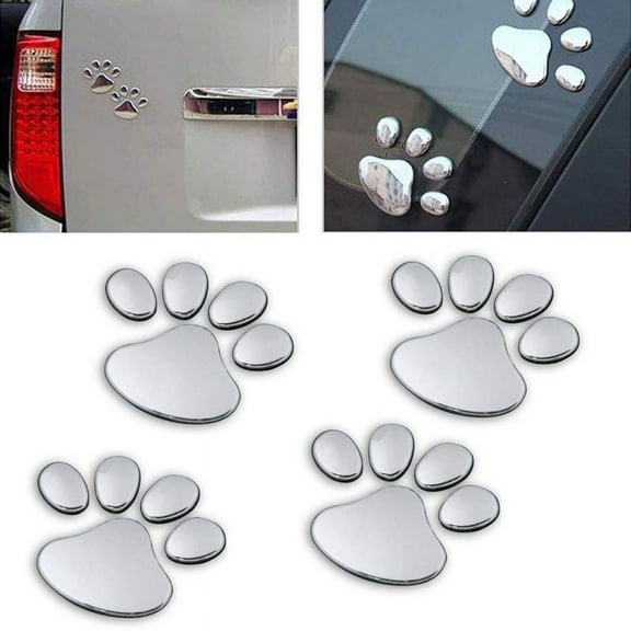 10 Pack 3D Chrome Dog Paw Footprint Sticker Decal Auto Car Emblem Decal Decoration