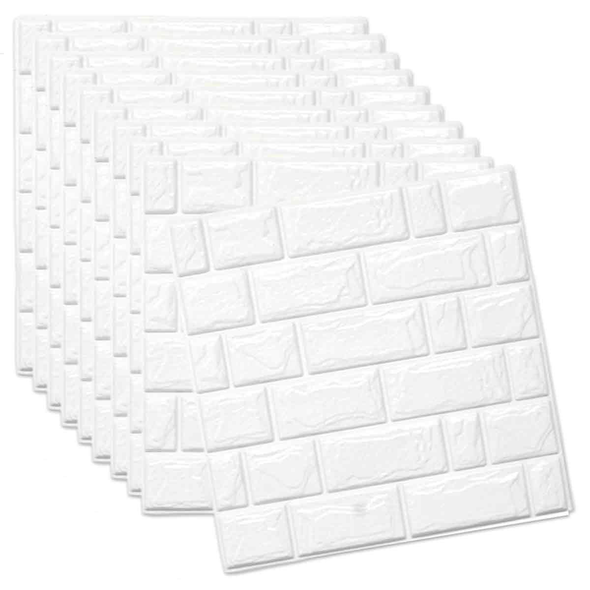 10Pack 3D White Brick Wall Panels, SelfAdhesive Waterproof, Faux