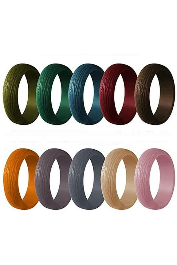 10 Pack 3MM Wave Pattern Silicone Wedding Rings for Womens Thin Stackable Rubber Wedding Bands Size 5-10