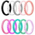 thumbnail image 1 of 10 Pack 3MM Wave Pattern Silicone Wedding Rings for Womens Thin Stackable Rubber Wedding Bands Size 5-10, 1 of 6