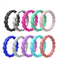 thumbnail image 1 of 10 Pack 3MM Wave Pattern Silicone Wedding Rings for Womens Thin Stackable Rubber Wedding Bands Size 5-10, 1 of 6