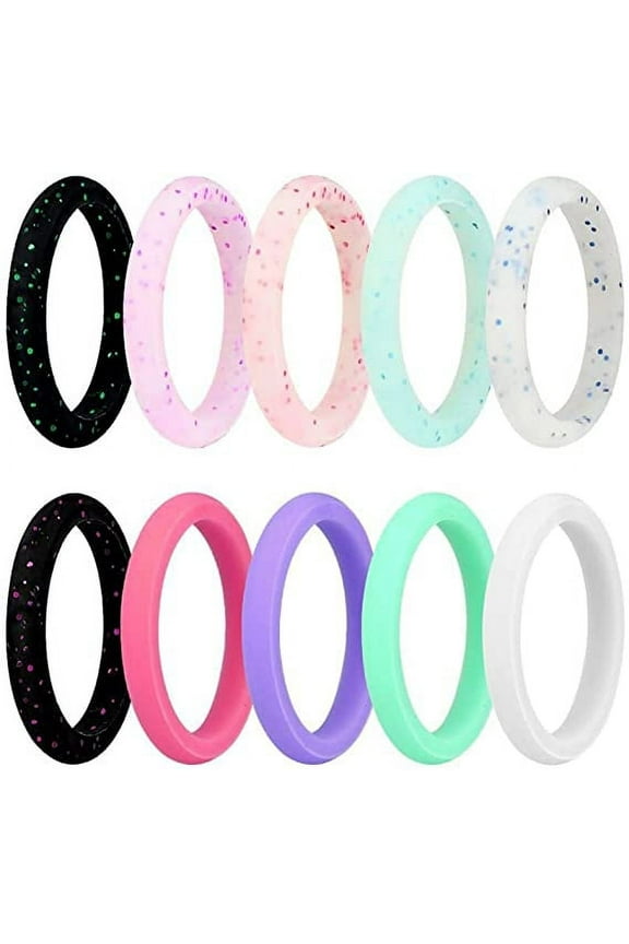 10 Pack 3MM Wave Pattern Silicone Wedding Rings for Womens Thin Stackable Rubber Wedding Bands Size 5-10