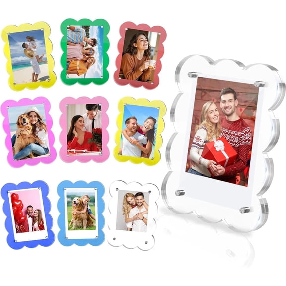 10 Pack 3X4 Acrylic Polaroid Magnets Picture Frame for Refrigerator, Scalloped C
