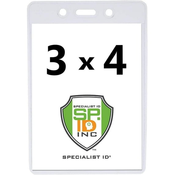 25 Pack - 3x4 Name Badge Holder Vertical - Heavy Duty Clear Plastic 3 x 4 Portrait Sleeve Cover for Large Event, Conference Nametag by Specialist ID