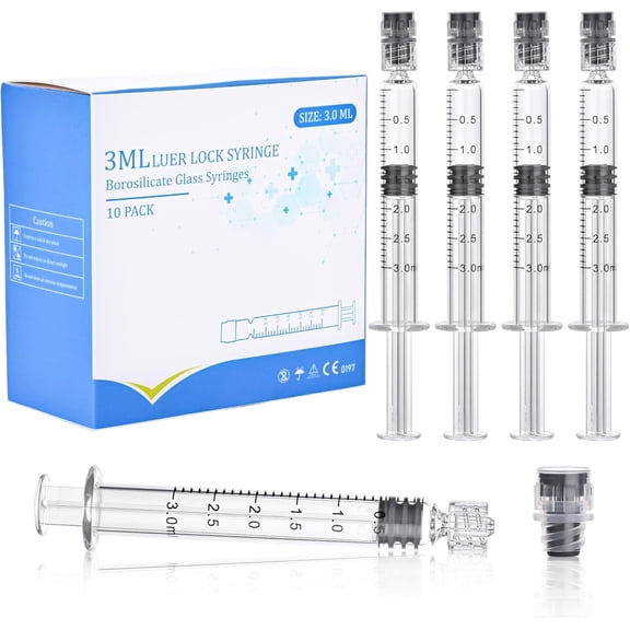10 Pack 3ml Borosilicate Glass Syringe 3cc Luer Lock Syringe Glass Lab Syringes - Use for Liquids, Glue, Oils, Ink, Lube, Arts Crafts,and Pet Care