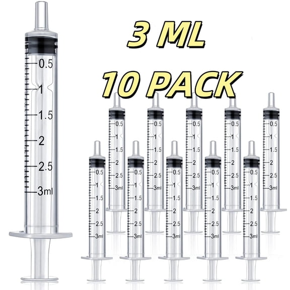 10 Pack 3ml/cc Plastic Syringe Liquid Measuring Syringe Tools Individually Sealed with Measurement for Scientific Labs, Measuring Liquids, Feeding Pets, Medical Student, Oil or Glue Applicator (3ML)