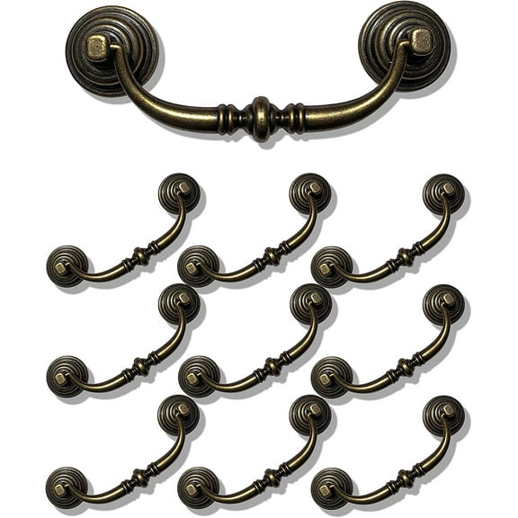 10 Pack 4.25"Hole Center Shabby Chic Drawer Pulls Handles Antique Bronze Kitchen Cabinet Drop Bail Pulls Handles (108mm/Antique Brozne)
