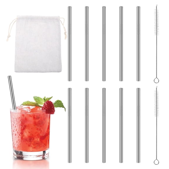10 Pack 4.7 Inch Short Metal Cocktail Straws Reusable Stainless Steel Straws ...