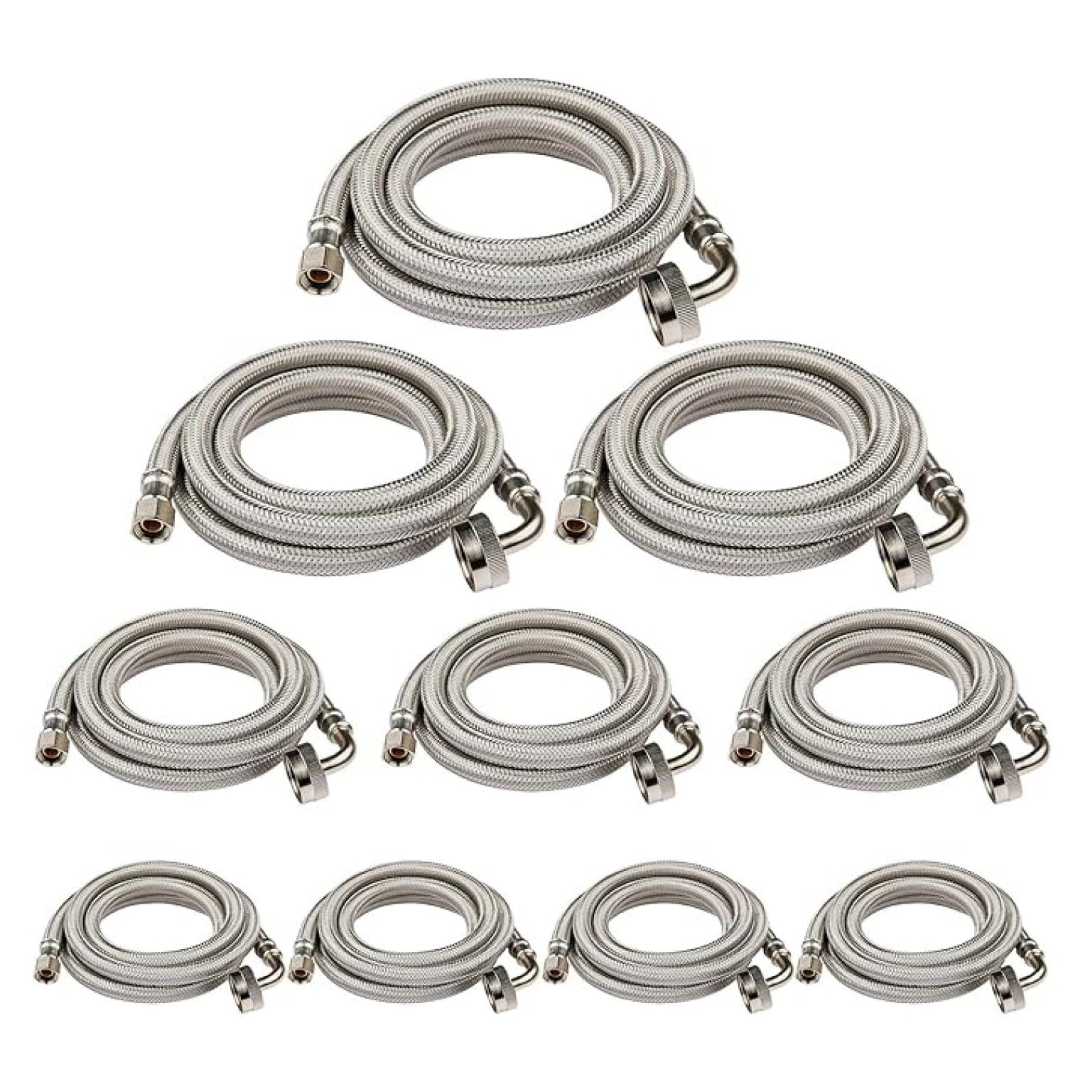 10-Pack 4 Feet Stainless Steel Dishwasher Hose with 90 Degree FGH Elbow, 3/8" Comp x 3/4・FHT Water Supply Line (4 Ft)(HOSE010-10)