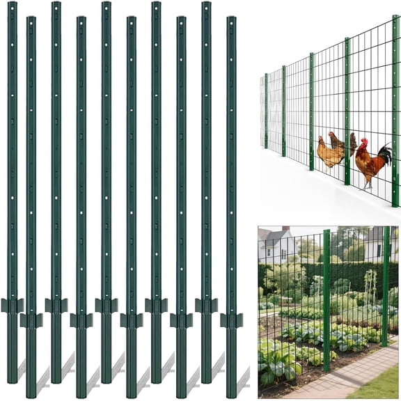 10 Pack 4 Ft Metal U-Post Fence Stakes Heavy Duty No Dig Garden Fence Posts Green