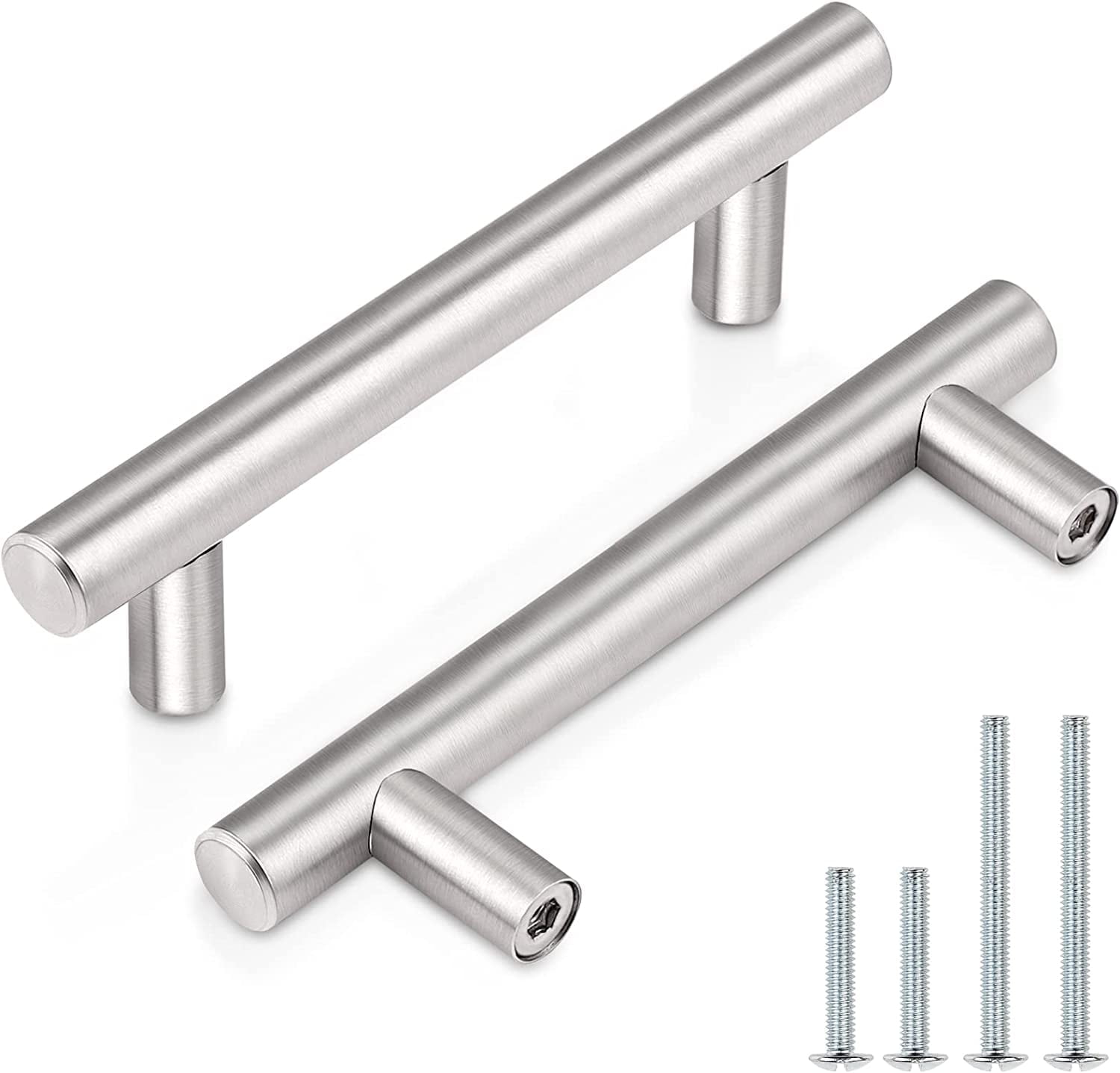 10 Pack | 4'' Solid Cabinet Pulls Brushed Nickel Stainless Steel Kitchen Cupboard Handles, Euro T Bar Stainless Steel Kitchen Drawer Pulls Bathroom/Bedroom/Wardrobe Cabinet Hardware,Christmas Gifts