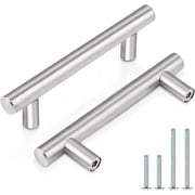 10 Pack | 4 Solid Cabinet Pulls Brushed Nickel Stainless Steel Kitchen Cupboard Handles, Euro T Bar Stainless Steel Kitchen Drawer Pulls Bathroom/Bedroom/Wardrobe Cabinet Hardware,Christmas Gifts