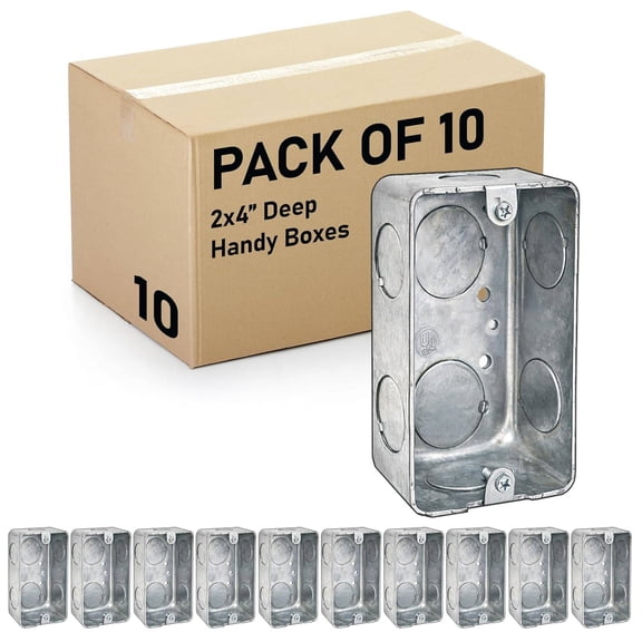 (10 Pack) 4 x 2 Inch Single-Gang Deep Metal Electrical Box, 2-1/8" Depth, 16.5 cu in, 3/4" Knockouts