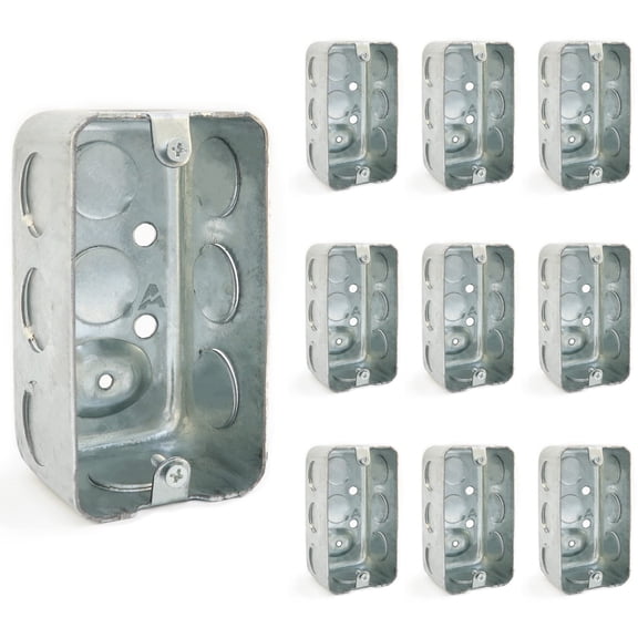 10 Pack 4 x 2 Inch Single-Gang Metal Handy Electrical Box, 1-7/8" Depth, Drawn Steel Construction, 1/2"<br>Knockouts, Surface Mount Utility Box