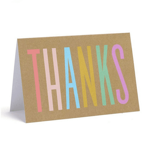 10 Pack 4 in x 6 in Kraft Note Cards Set, Plain THANKS Design in Assorted Pastel Colors, Includes Envelopes, Perfect for Expressing Gratitude with Simple, Elegant Style, Red