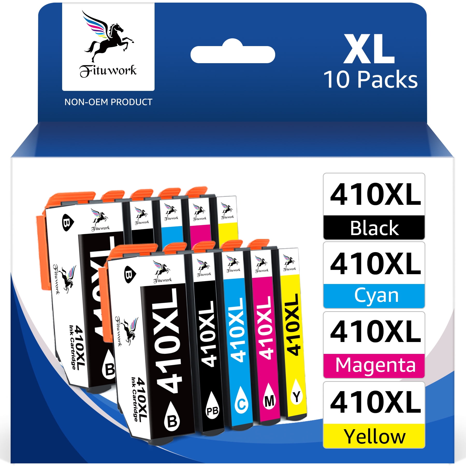 10Pack 410XL Ink for Epson XP Printers with High Yield (4 Black, 2