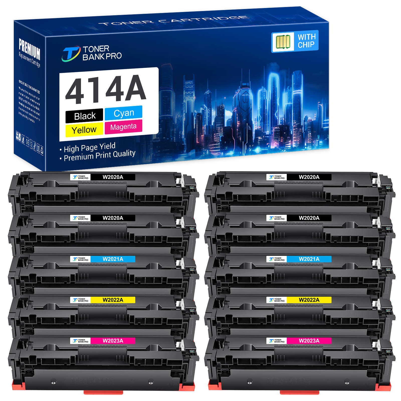 10Pack 414A Toner Cartridge WITH CHIP Compatible for HP W2020A 414A