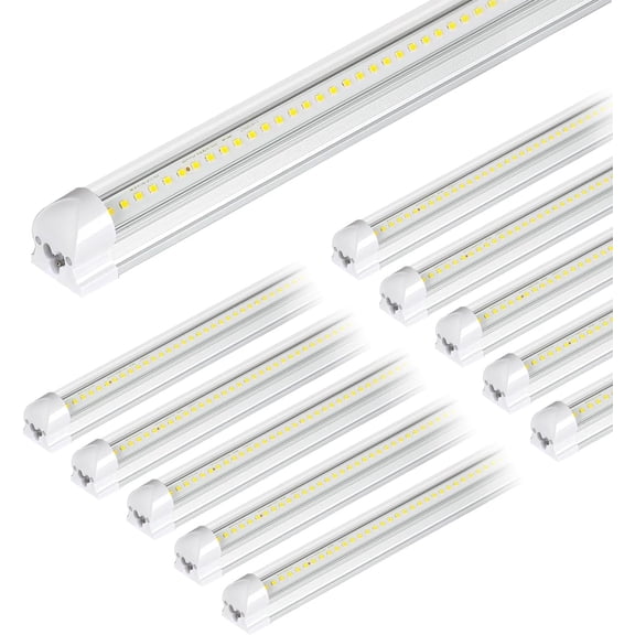 10 Pack 4FT LED Shop Lights, 40W, 5200LM, 6500K Super Bright White, V Shape Integrated T8 LED Tube Light, High Output Linkable Shop Lights, Built-in ON/Off Switch Garage Lights, ETL Listed