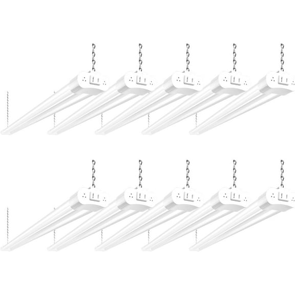 10 Pack 4FT Linkable LED Shop Light for Garage, 6500lm, 4FT 60W Utility Light Fixture, 5000K Daylight LED Workbench Bay Lighting with Plug, Hanging or Surface Mount, White - ETL