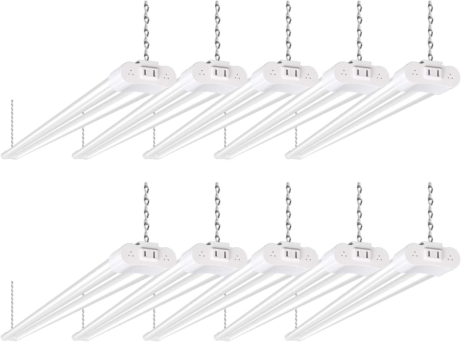 10 Pack 4FT Linkable LED Shop Light, Utility Shop Light Fixture, 4400lm, 42W [250W Equivalent], 5000K Daylight Shop Lights for Garage, Hanging or Surface Mount, with Power Cord, ETL, Black