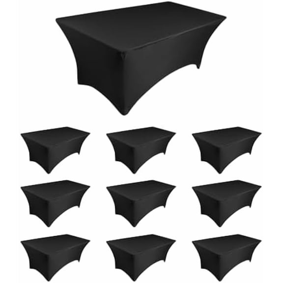 10 Pack 4ft Long Rectangular Stretch Tablecloth, Spandex Jacket Cover, Tight Fit Washable Wrinkle Resistant Table Cover for Trade Show, DJ, Wedding, Party, Event, Banquet, Kiosk (Black)