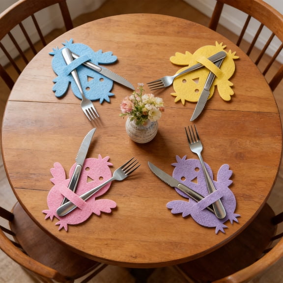 10 Pack 4pcs Easter Chicken Tableware Knife Fork Cover Bag Happy Easter Decorations Birthday Banquet Party Accessories ornaments decora
