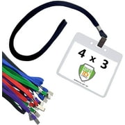 10 Pack - 4x3 Name Badge Holder with Lanyard - Clear Plastic Horizontal 4 x 3 Event Card Protector, Trade Show Ticket, Conference Nametag Holder by Specialist ID (Assorted Colors)