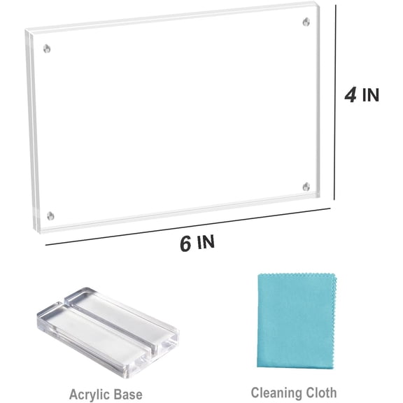 10 Pack 4x6 Magentic Acrylic Picture Frame, Clear Double Sided Frame with Base, Frameless Floating Lucite Photo Frame Stands on Desk Table Horizontally or Vertically