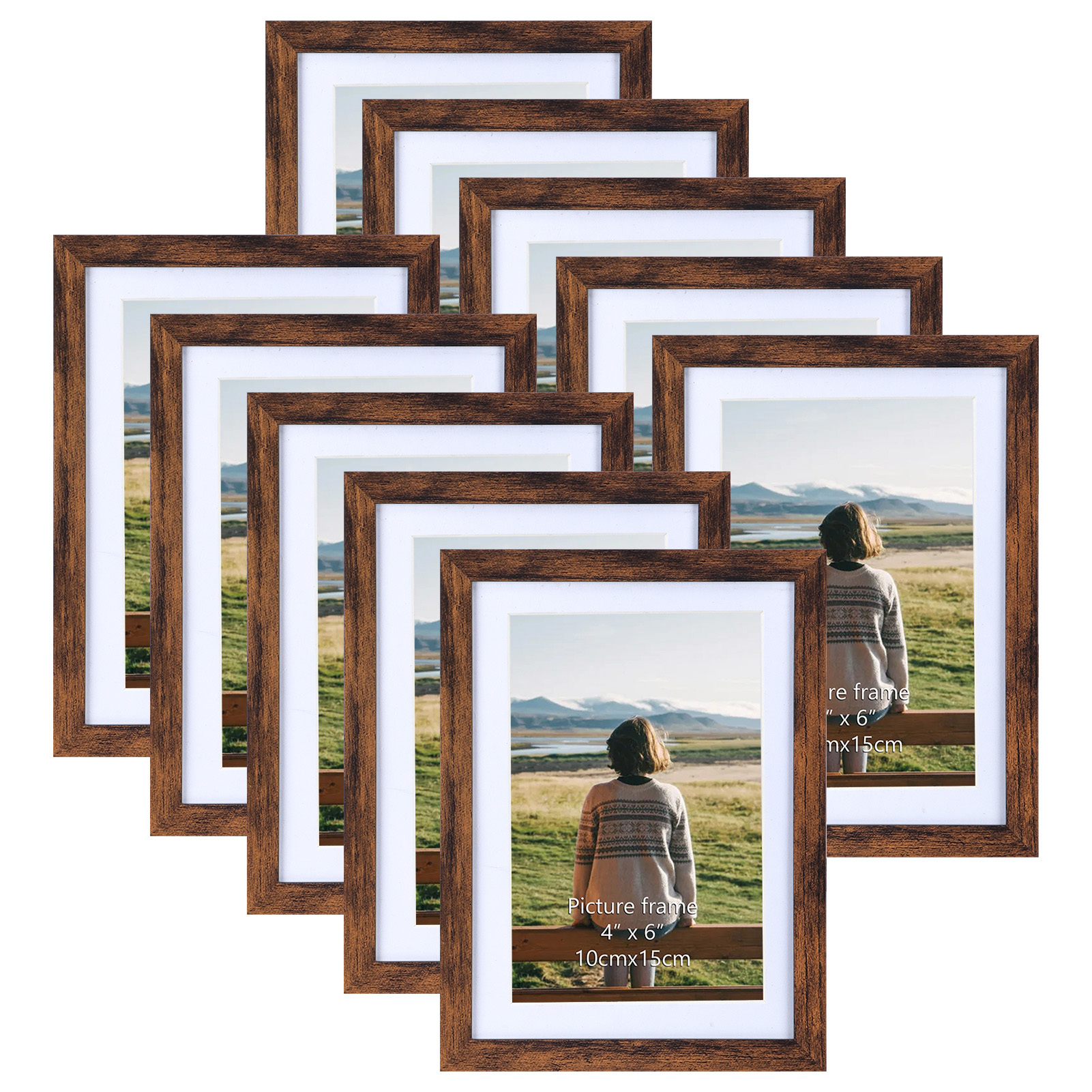 10 Pack 4x6 Picture Frames with Mat, 5 by 7 Photo Frames without Mat
