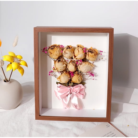 10 Pack 4x6 Shadow Box FrameHD Glass Wooden Brown Hollow Photo Frame,Brown Frames for Flower Pressing, Seashell Display Box ,Pet Memorial Shadow Box ( 10pcs 4X6)