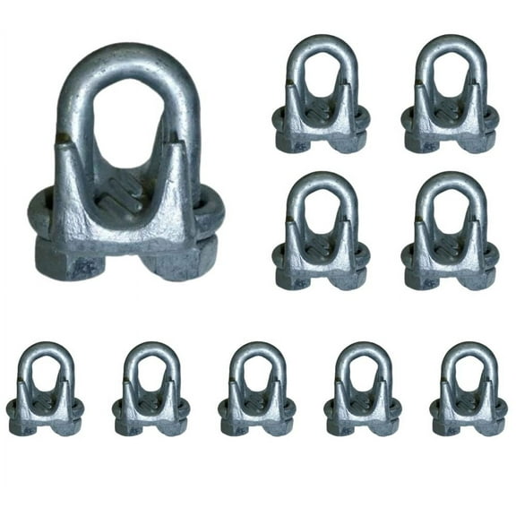 (10 Pack)5/16" Forged Wire Rope Clamp for Stainless Steel Wire Rope - Galvanized U Bolt Wire Rope Turn Back 5.25" Cable Clips for Metal Fence, Antenna, Clothesline, Rigging Hardware, Cage