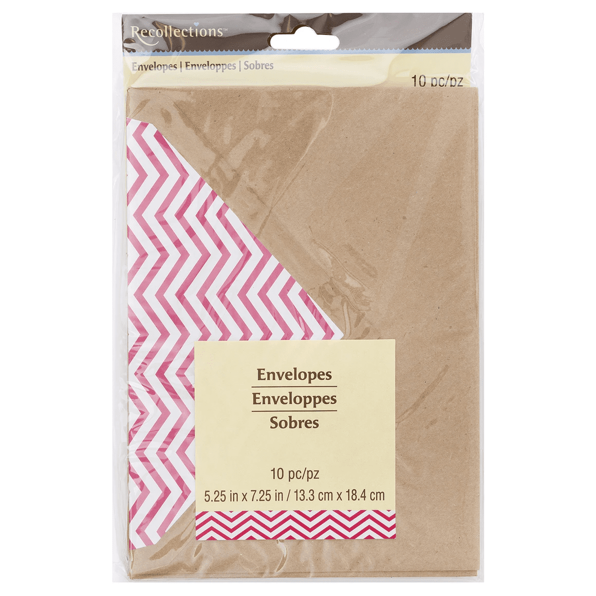 10 Pack 5.25 in x 7.25 in Craft Envelopes with Chevron Lining, Stylish, Durable Envelopes for Cards, Invitations, Letters, Perfect for Mailing, Gifting, Special Occasion, Pink