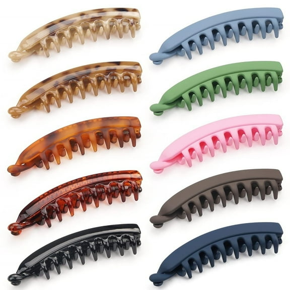 10-Pack 5.3 Inch Large Banana Clips | Non-Slip Strong Hold & Lightweight Design | Hair Claw Combs for Women and Girls | Perfect for Daily Styling and Special Occasions