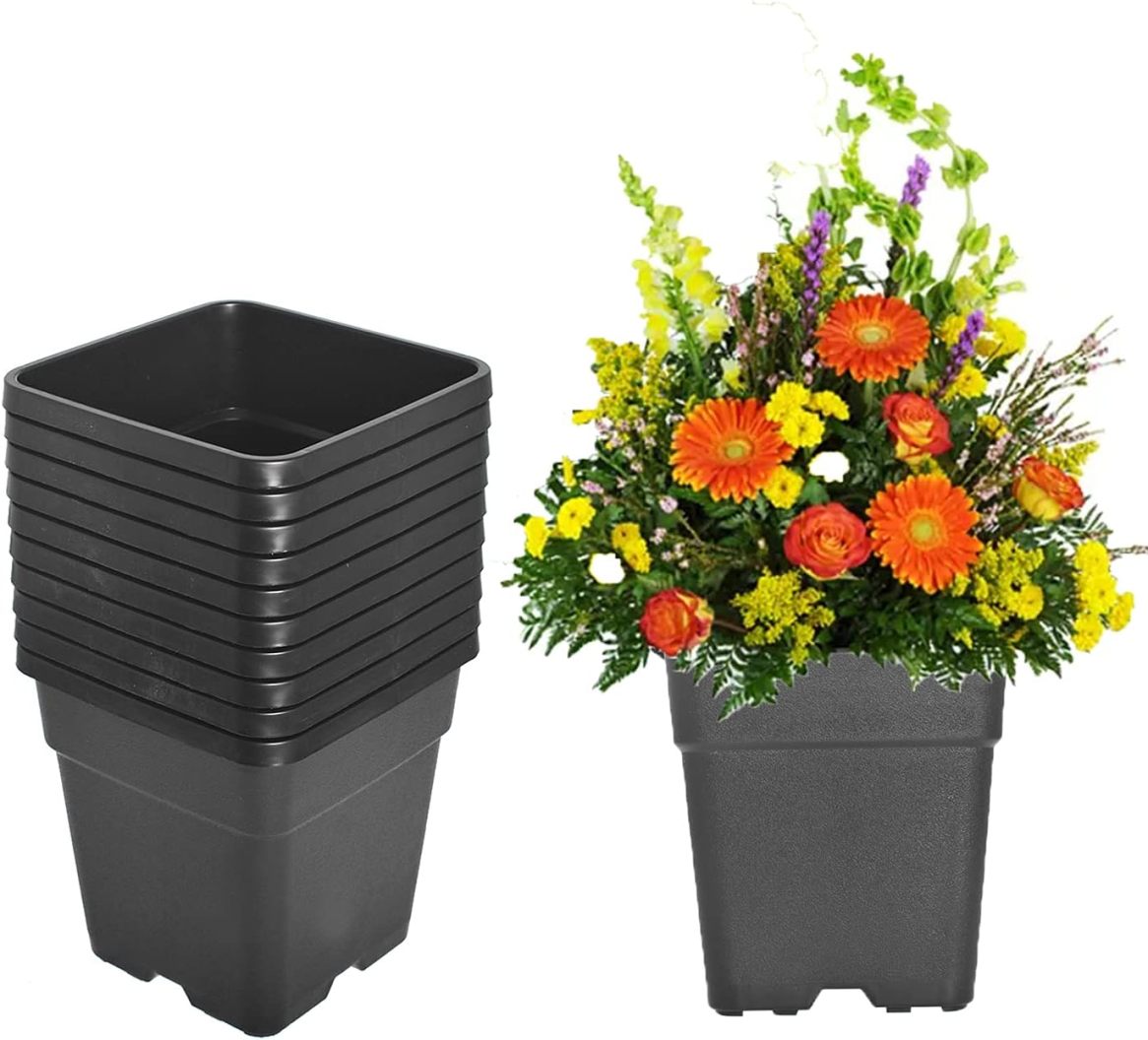 10-Pack 5 Gallon Square Plastic Garden Planter Pots Flower Seedling ...
