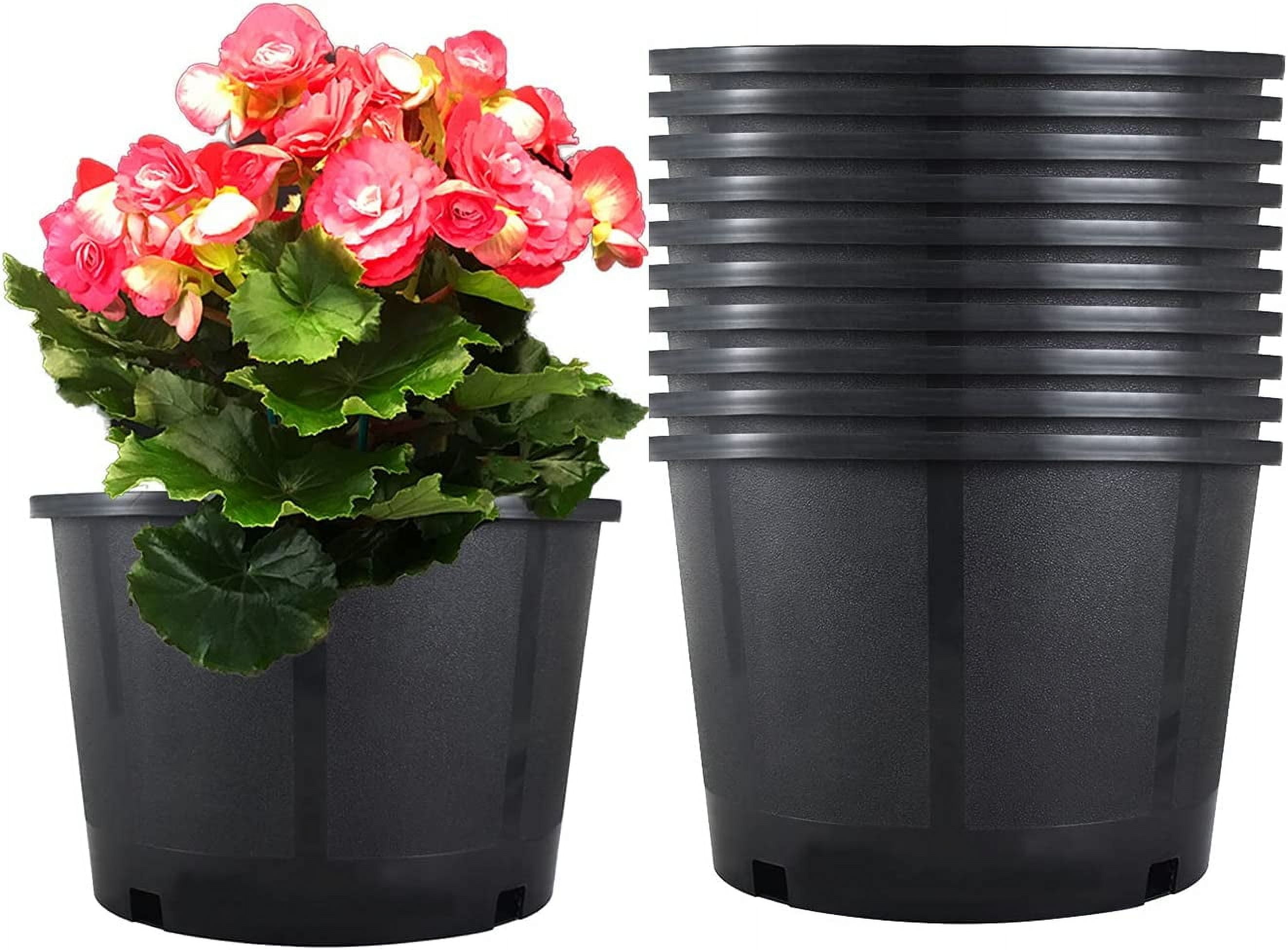 10-Pack 5 Gallon Squat Round Premium Nursery Pot Plant Flower Seedling Container Garden Planter Pots for Indoor Outdoor Plants Flower Vegetables Black (5 Gallon Squat)