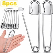 8 Pack 5 Inch Jumbo Safety Pins - Heavy Duty Stainless Steel Extra Large Pins for Upholstery, Sewing, Quilting & Outdoor Crafts (Silver)