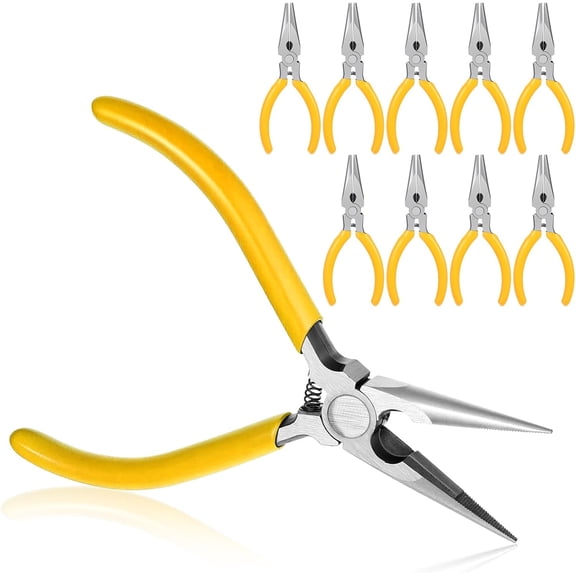10 Pack 5 Inch Needle Nose Pliers Set Long Nose Pliers With Side Cutter Serrated Jaw Precision Mini Pliers For Jewelry Making Electronics Craft