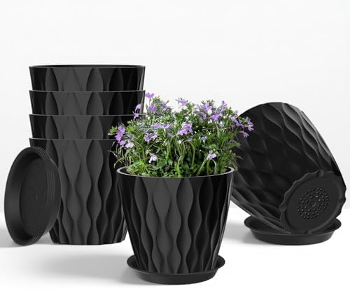 10 Pack 5 Inch Plant Pots with Drainage and Saucers, White Plastic ...