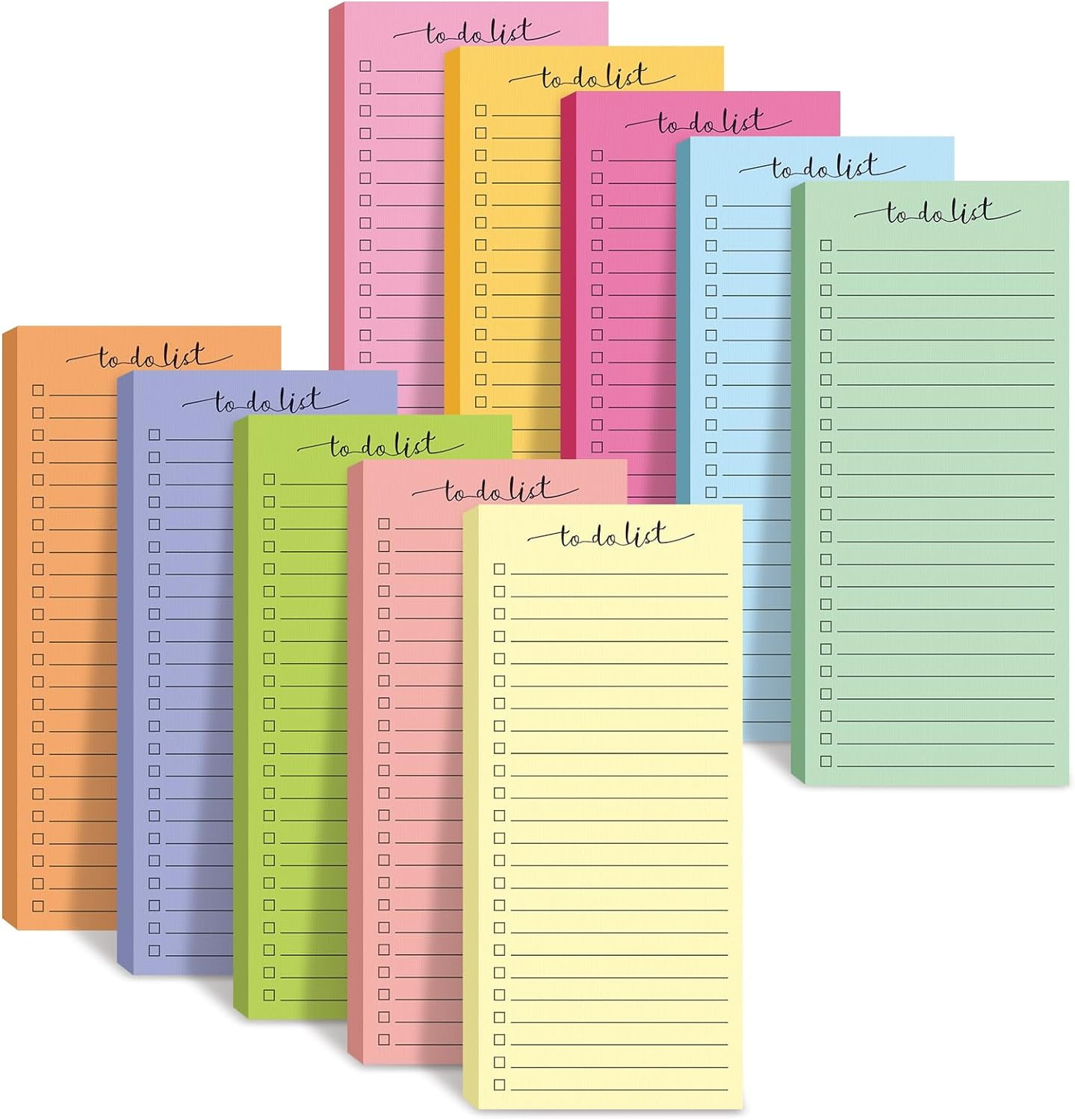 10 Pack 500 Sheets To Do List Notes Daily Checklist Notepads with 50 Sheets Each Undated Color Memo Pad Block Shopping List Pad Weekly Plan Notepad Organizer Planners(Bright Color,Lined)