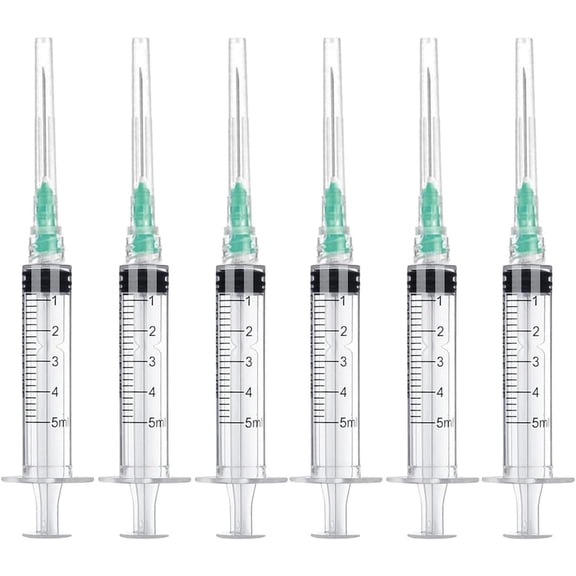 10 Pack 5ml/cc Disposable Luer Lock Lab Syringes with 21Ga 1.5 Inch Needle , Individually Sealed Packed