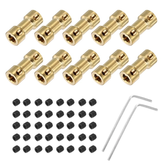 10 Pack 5mm to 6mm Brass Shaft Coupling Joint Connector with Screws and Hex Wrench Flexible Motor Shaft Coupler